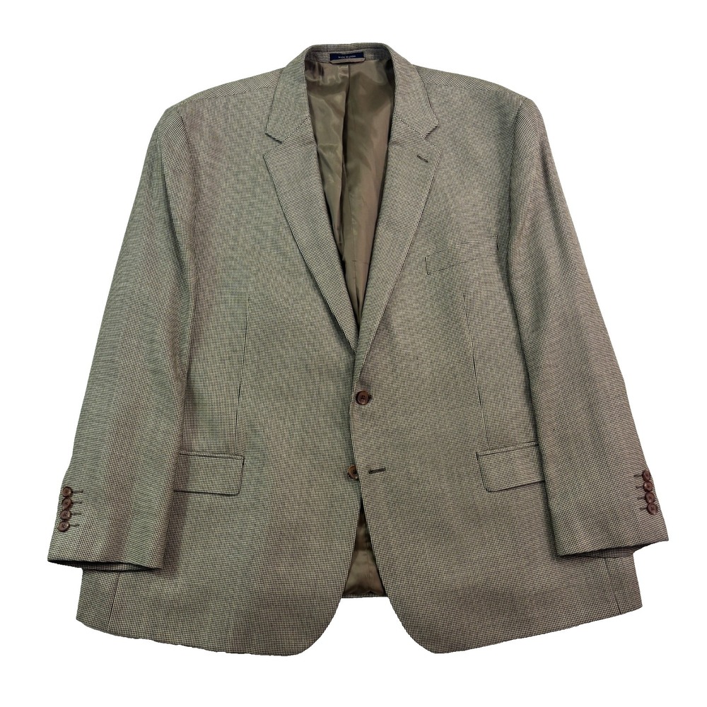 Ralph Lauren 54R Beige Black Nailhead Silk Wool Blazer Jacket Sport‎ Suit Coat